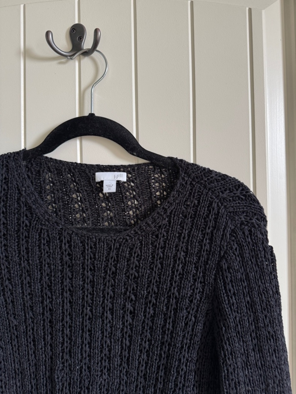 J.Jill Black Open-Knit Crewneck Sweater